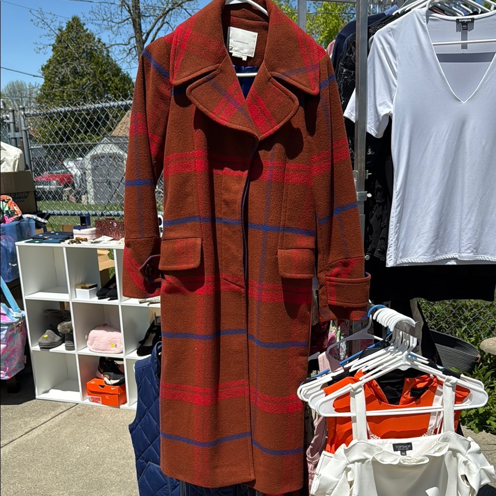Anthropologie Rust and Red Plaid Coat